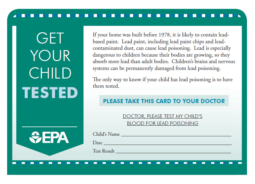 EPA Child Lead Testing Card